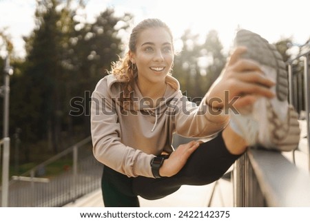 Similar – Image, Stock Photo Sportive woman performing yoga pose in room