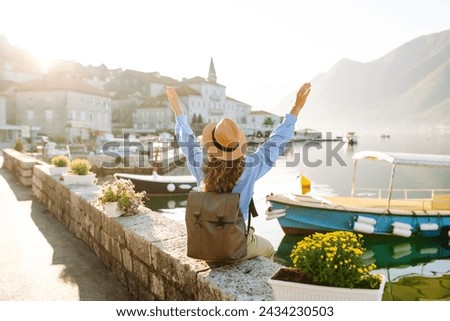 Similar – Image, Stock Photo tourist walking on the street visiting Bilbao city, Spain