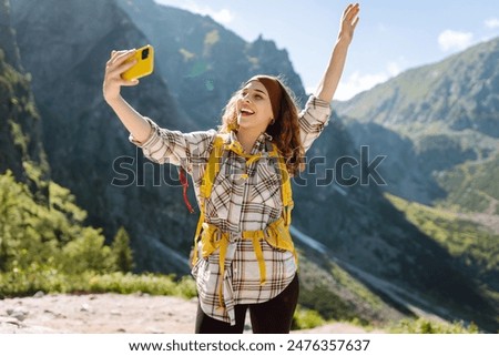 Image, Stock Photo Young woman hiking in autumn