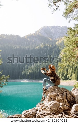 Similar – Image, Stock Photo Amazing view of mountains in front of lake