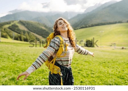 Similar – Image, Stock Photo female traveler admiring a marine view. tourism in Cyprus. tourist on sea background. girl travels on the beaches. young beautiful hipster woman on tropical beach, summer vacation, happy, fun,