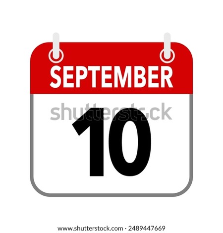 10 September, calendar date icon on white background