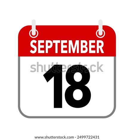 18 September, calendar date icon on white background.	