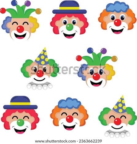 Various of Clown Happy Face Vector Illustration, Festival Clown Face