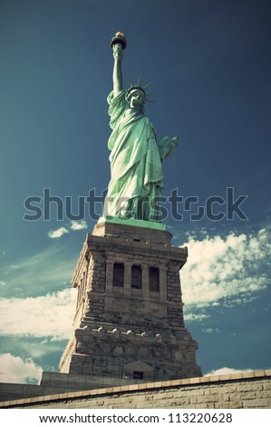 Statue of Liberty on Liberty Island, vintage style, New York City, USA