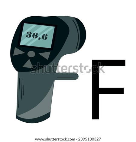 lettering in the form of a medical digital thermometer in the shape of the letter F