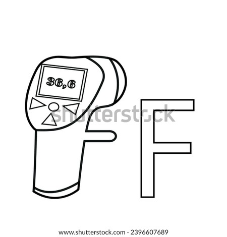 lettering in the form of a medical digital thermometer in the shape of the letter F, drawn in line art style