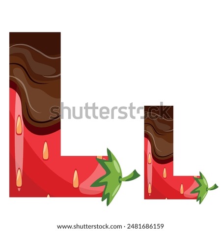 alphabet with strawberry design with melted dark chocolate namely letter L design for designs, posters or banners