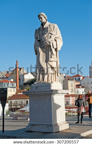 Lisbon, Portugal,- December 28, 2013, Miradouro das Portas do Sol and Statue of Sao Vicente, Alfama, Lisbon, Portugal