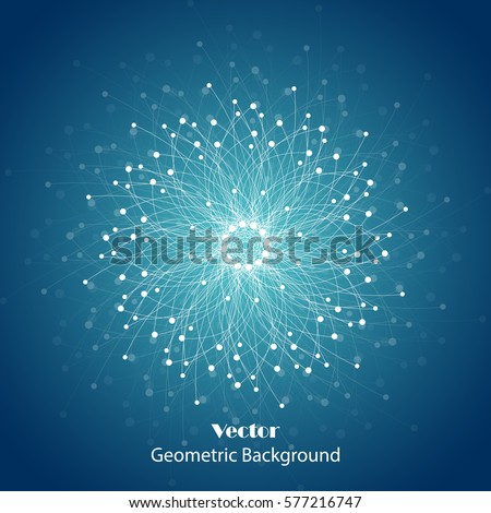 Geometric pattern with connected lines and dots. Vector illustration on blue background.