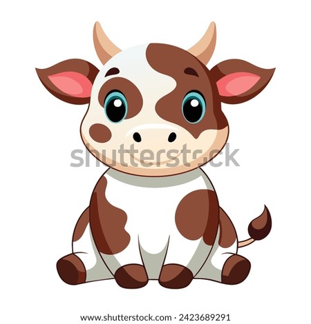 Cute cow sitting on white background