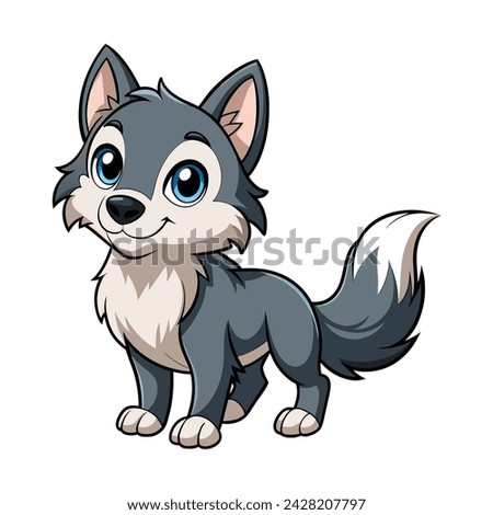 Vector of Cartoon cute baby Wolf on white