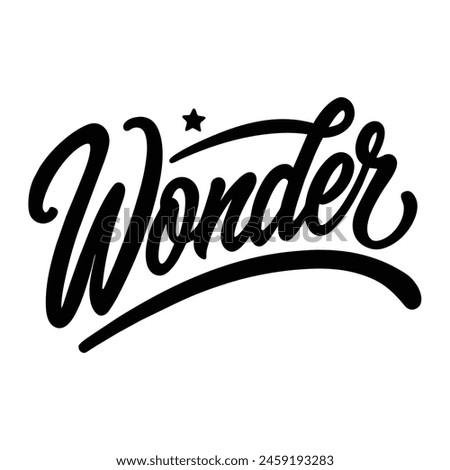 Wonder text lettering black handwritten logo on white 