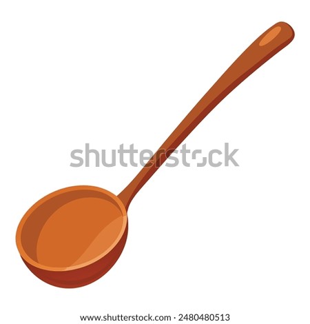 Wooden ladle spoon with long handle isolated on white