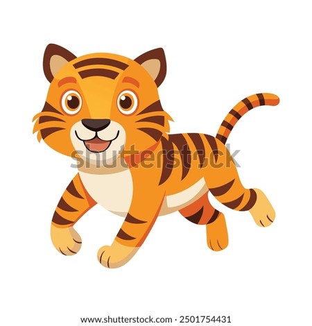 Illustration of running tiger on white