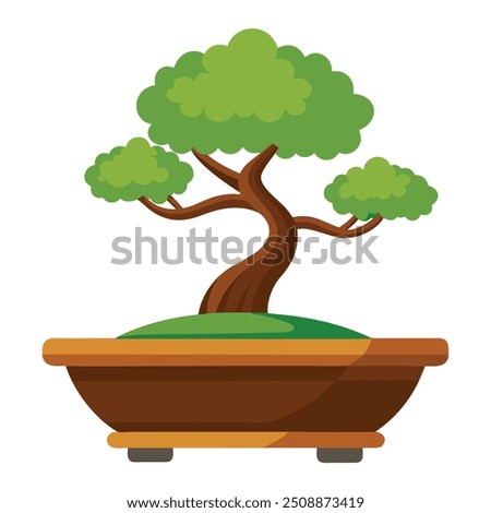 Illustration of Wooden Bonsai Pot Isolated on white