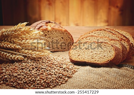 fresh bread  and wheat on the wooden Stock foto © 