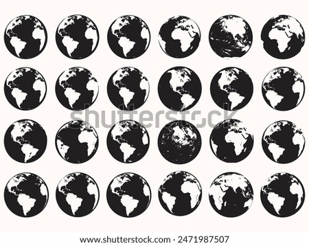 Set of collection Round Earth Globe Silhouette World Map Icons