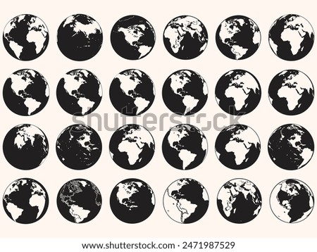 Set of collection Round Earth Globe Silhouette World Map Icons