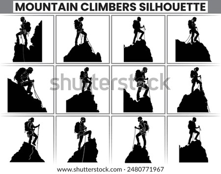 Rock climbing mountain silhouette Mountain climb icon set Hiking icon symbol Mountain climb clipartbundle illustration