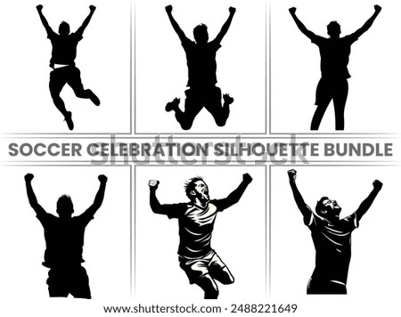 Soccer Celebration Silhouette sports Bundle, Soccer Sports Lover silhouette, Soccer players vector, Soccer Celebration player black silhouette vector illustration isolated on a white background.