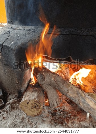 Similar – Image, Stock Photo Flames leap up, the heat distorts the view on the tree in the background