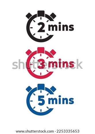 Minutes icon. Symbol for product labels. Different uses such as cooking time, cosmetic or chemical application time, waiting time