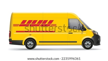 blind Van truck shipping delivery cargo parcel container yellow red stripe isolated white background art side design element view vector