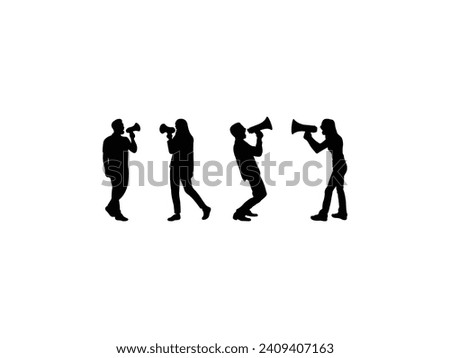 Group of People Using Megaphone silhouette isolated on white background. Vector Illustration