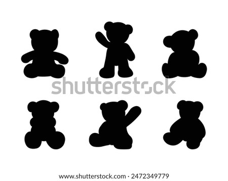 Group of Teddy Bear Silhouette isolated white background. Vector Illustration