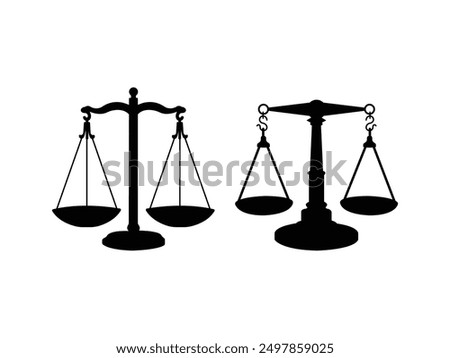 Group of Justice Scale Silhouette isolated white background. Vector Illustration