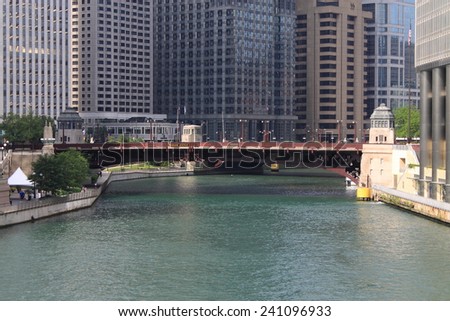 CHICAGO - JUNE 18: Bridge crossing the Chicago River on Wabash Avenue.on June 18, 2012 in Chicago, Illinois. The Windy City is the third largest city in the U.S., a worldwide center of commerce.