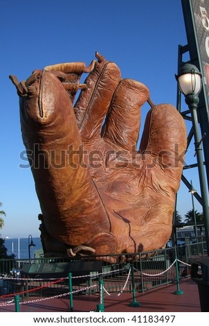 SAN FRANCISCO - SEPTEMBER 20: A giant old time leather baseball glove, reminiscent of an earlier era, on display by the Giants at AT&T Park on September 20, 2007 in San Francisco, California.