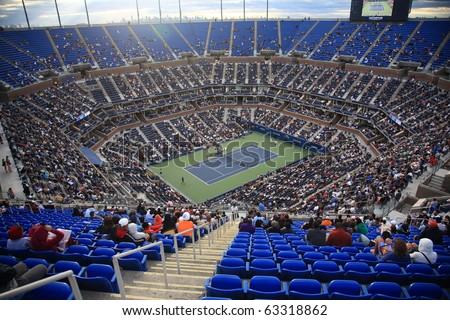 NEW YORK - SEPTEMBER 9: A crowded Arthur Ashe Stadium for a U.S. Open tennis match on September 9, 2010 in New York. In this quarterfinal match, Mikhail Youzhny defeats Stanislas Wawrinka.