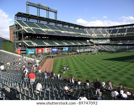 DENVER - SEPTEMBER 30: Practice before a baseball game at Coors Field, home of the Rockies, on September 30, 2009 in Denver, Colorado. Opened in 1995, it seats 50,490 fans and cost $300 million.