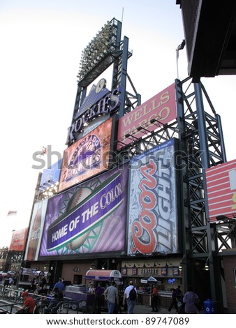 DENVER - SEPTEMBER 30: Giant scoreboard at Coors Field, home of the Rockies, on September 30, 2009 in Denver, Colorado. Opened in 1995, the stadium seats 50,490 fans and cost $300 million.