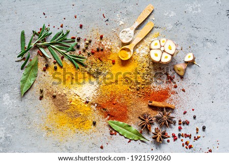 Similar – Image, Stock Photo Various spices on gray background