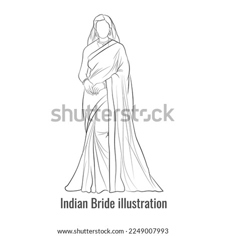 Vector Indian bride illustration, Vector drawing of Indian woman, A tall lady standing on ramp