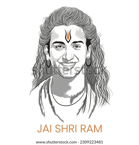 Indian God Rama illustration, Vector drawing of Lord Rama, A line sketch of young man