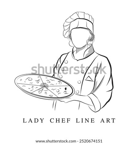 Hand-drawn Lady chef drawing, An illustration of female chef, A line art of woman cook