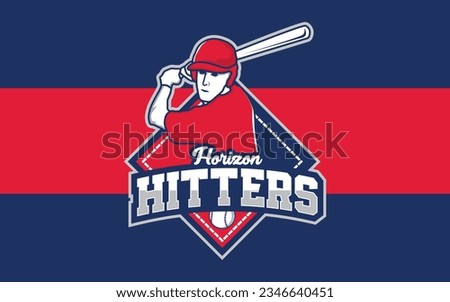 Horizon hitters baseball logo, baseball player illustration mascot Modern professional emblem for baseball team