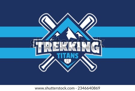 trekking titans baseball logo, mountain illustration, brand identity ,Modern professional emblem for baseball team