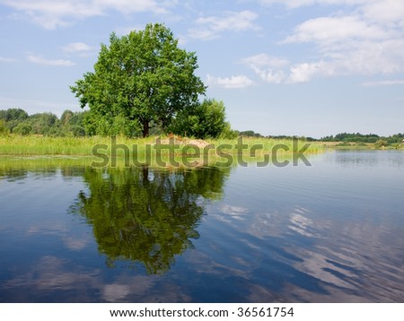 Lake Seliger in Russia in a quiet sunny summer day