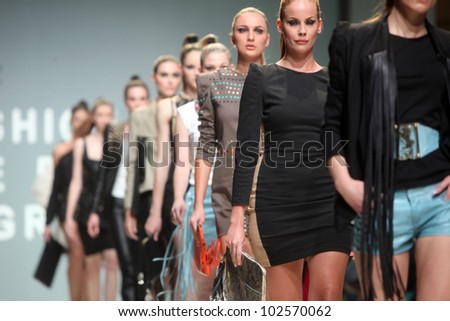 ZAGREB, CROATIA - May 10: Fashion model wears clothes made by Kristina Burja on \