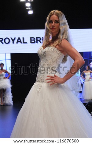 ZAGREB, CROATIA - OCTOBER 27: Fashion model wears wedding dress made by Royal Bride on \'Wedding days\' show, October 27, 2012 in Zagreb, Croatia.
