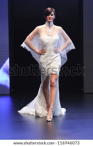 ZAGREB, CROATIA - OCTOBER 27: Fashion model wears wedding dress made by Vesna Sposa on \'Wedding days\' show, October 27, 2012 in Zagreb, Croatia.
