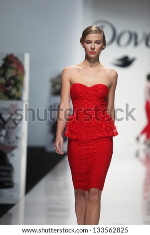 ZAGREB, CROATIA - MARCH 15: Fashion model wears clothes made by eNVy Room on \