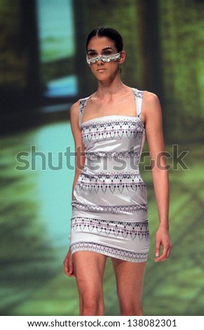 ZAGREB, CROATIA - May 09: Fashion model wears clothes made by TRAMP IN DISGUISE on \