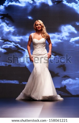 ZAGREB, CROATIA - OCTOBER 04: Fashion model wears dress made by Katjusha on \'Wedding days\' show, October 04, 2013 in Zagreb, Croatia.