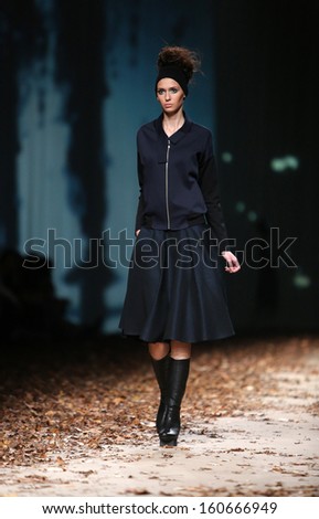 ZAGREB, CROATIA - OCTOBER 25: Fashion model wearing clothes designed by XD Xenia Design on the Cro a Porter show on October 25, 2013 in Zagreb, Croatia.